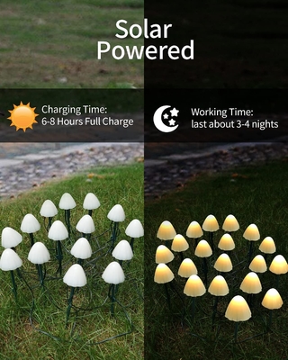 2700K IP55 Güneş Enerjili LED Dize Işıklar / Mantar Güneş Bahçe Işıkları Düğün Şenlikli Dekorasyon