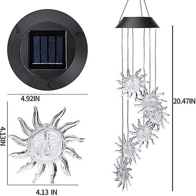 Rüzgar Çanı 2700K Solar LED Bahçe Işıkları Güneş Şekli Dekoratif Işık