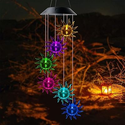 Rüzgar Çanı 2700K Solar LED Bahçe Işıkları Güneş Şekli Dekoratif Işık