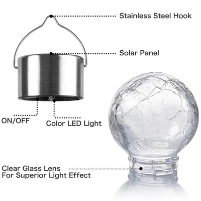 IP65 Solar Crackle Light Suya Dayanıklı Dekorasyon Cam Top Avize